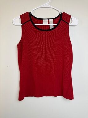 Emma James Petite Red Knit Top with Black Contrast Piping Size PM